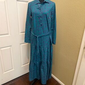 Anthropologie Porridge Alizeh Teal and Purple Tiered Maxi Long Sleeve Dress